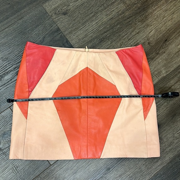 Maje Peach Orange and Magenta Lamb Leather Mini Skirt - Picture 7 of 16